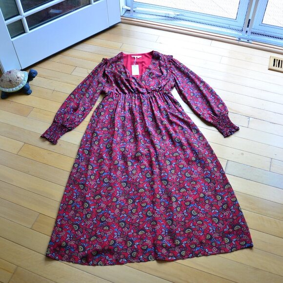 BODEN BECKY MIDI WRAP DRESS Winterberry Exotic Floral Size US 8R - Picture 2 of 15